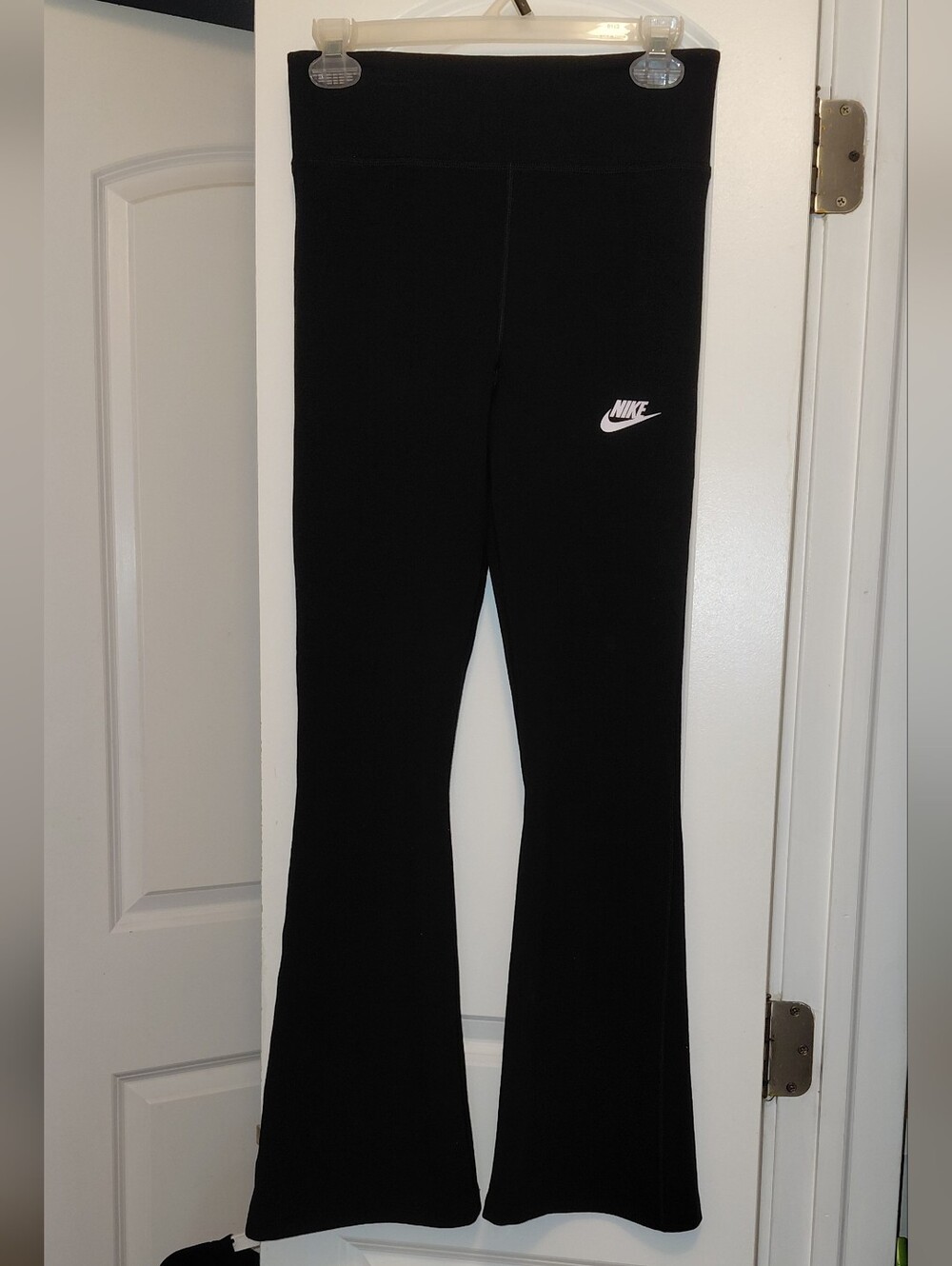Nike Youth Girl's Black Flared Leggings with White Logo